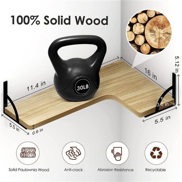 Canupdog Corner Floating Shelves Wall Mounted Set of 4, Wood Display Storage